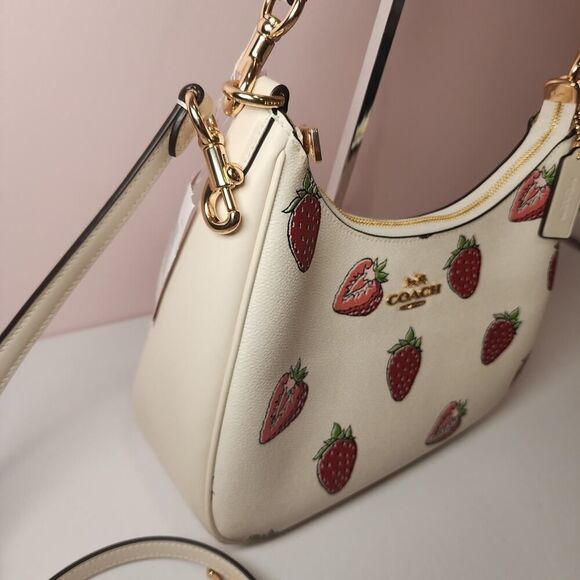 NWT Coach CAL67 Teri Hobo Bag With Strawberry Print Gold/Chalk - Picture 4 of 7